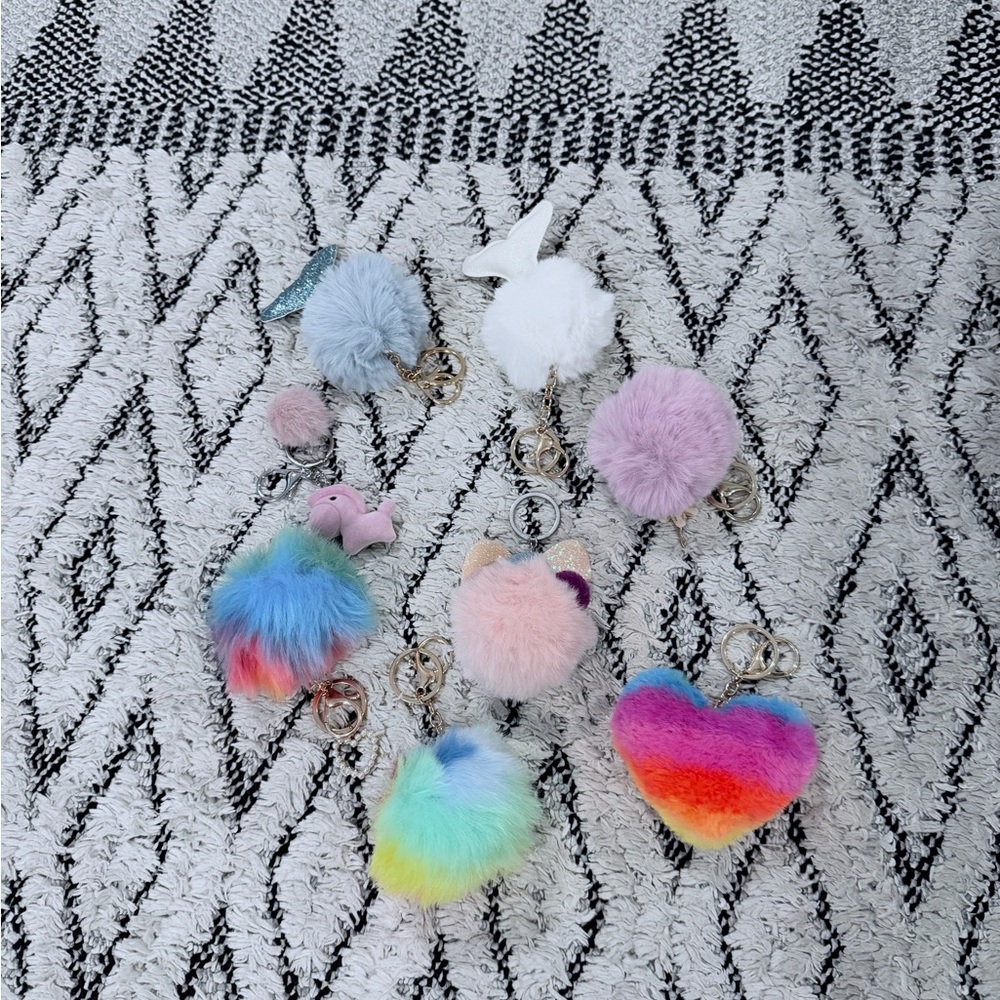 POM POM keychains Colorful Set of 8